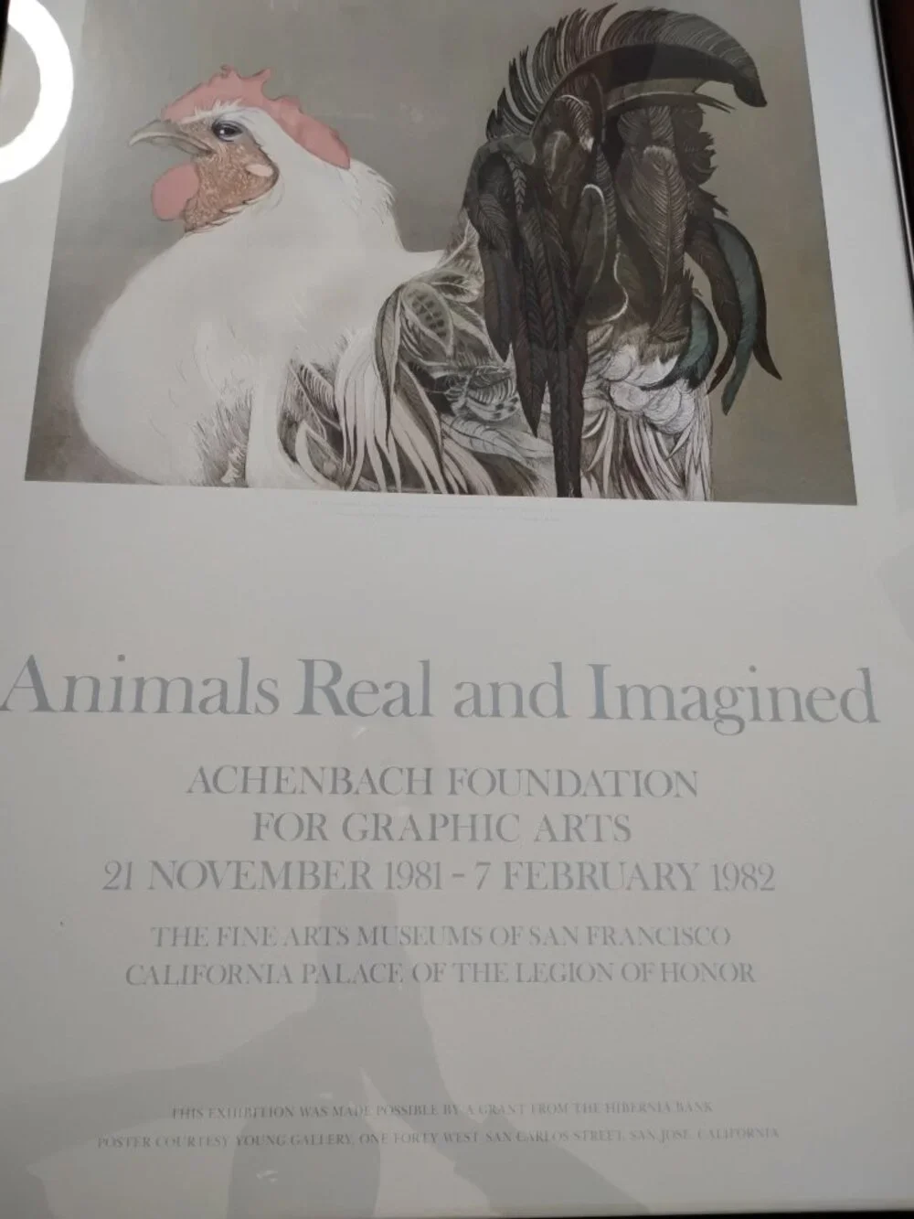 Vintage Animals Real And Imagined Beth Van Hoesen Rooster Print Litho Mounted